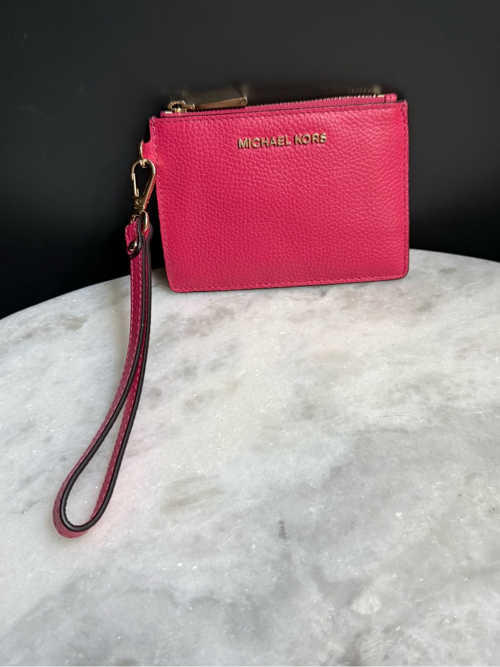 Michael Kors Women’s Jet Set Small Coin Purse Pebbled Leather in Wild Berry